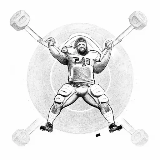 A Football Player Lifting Weights With A Halo Above His Head And A Cross Tattoo On His Arm