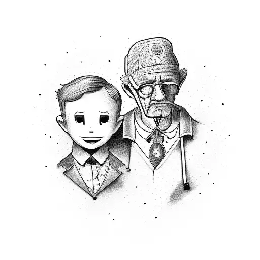 Grandpa And Grandson In A Backpack