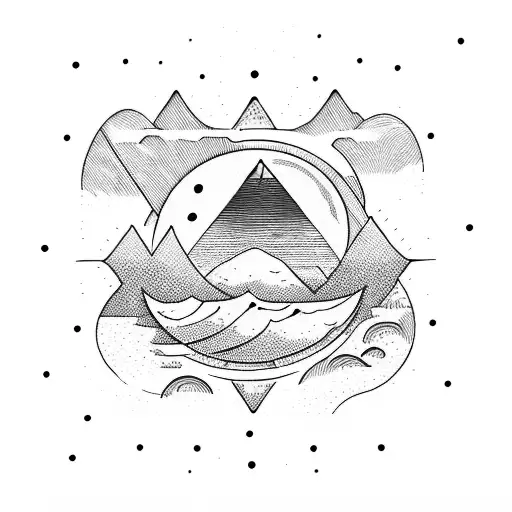 Sun Mountains Waves Moon Campfire