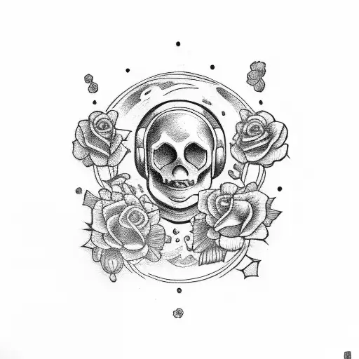 Astronaut Whit Skull And Rose