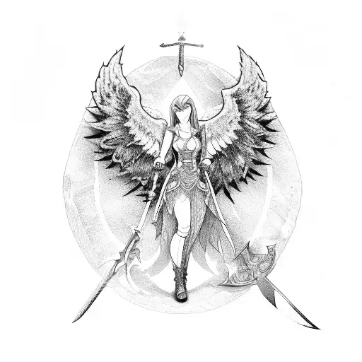 Fallen Angel With Sword And Shield