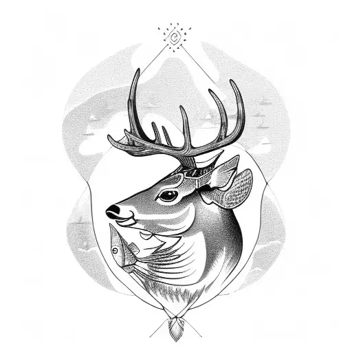 Deer With A Fish A Helicopter And A Boat