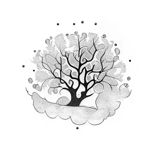 A Dotwork Tattoo Featuring A Tree With Branches Representing Each Family Member