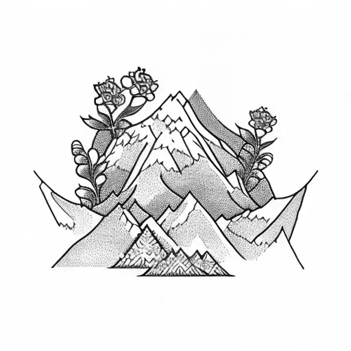 A Mountain Range With Flowers Blooming From Its Peaks