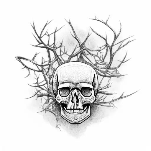 A Skull Made Of Thin Branches With Motobike