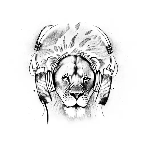 A Majestic Lion Wearing Headphones And Dancing To The Rhythm Of Music Notes