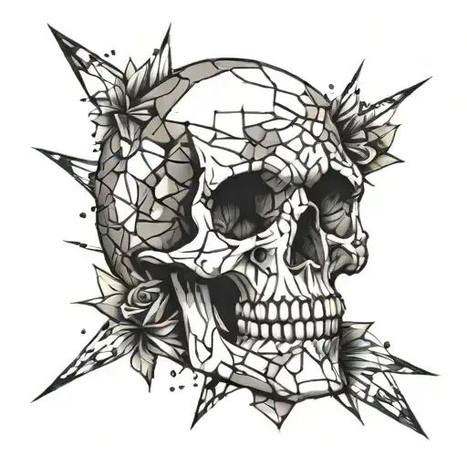 A Skull Surrounded By Shattered Pieces Representing The Struggles Of Growing Up In A Broken Family
