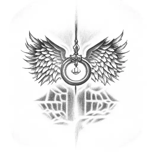 Social Distortion Logo With Angel Wings Standingnin A Ring Of Fire