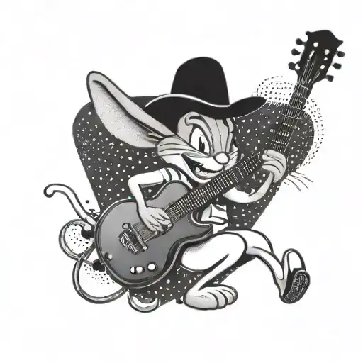 A Dotwork Tattoo Of Bugs Bunny Playing A Guitar