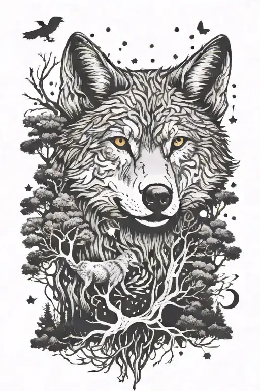 Wolf Trees Magic Girly