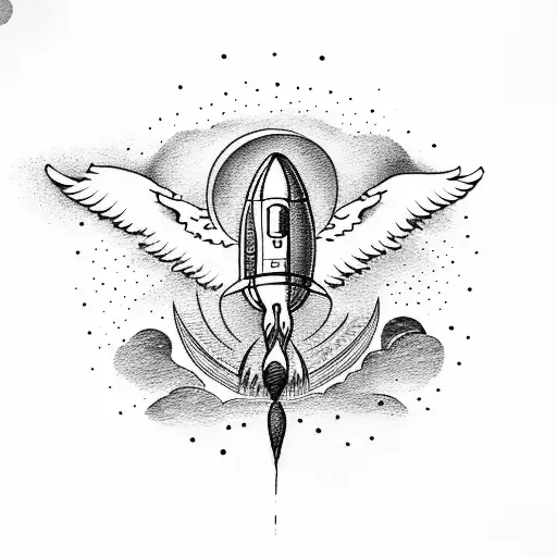 A Rocket Going To The Moon With Swans