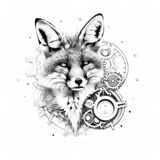 A Biomechanics Curled Up Fox Made Of Cogs And Gears