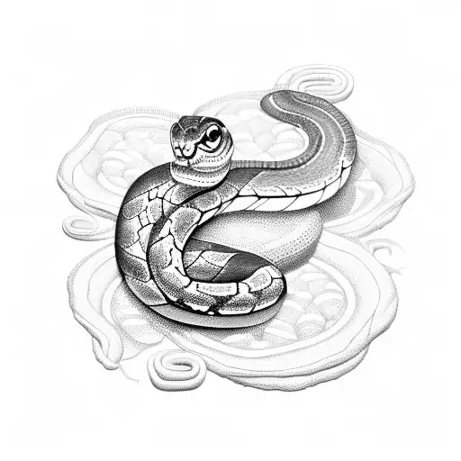 A Dotwork Design Of A Snake Surrounded By Various Types Of Flowers