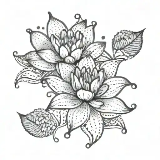 An Abstract Geometric Pattern Incorporating Waterlily And Morning Glory Flowers Elements