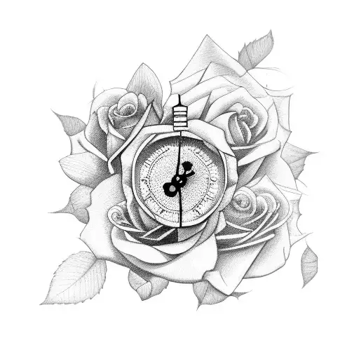 Broken Clock With Rose And Name