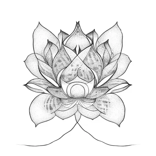 A Dotwork Design Of A Lotus Flower Intertwined With The Word 'Family'