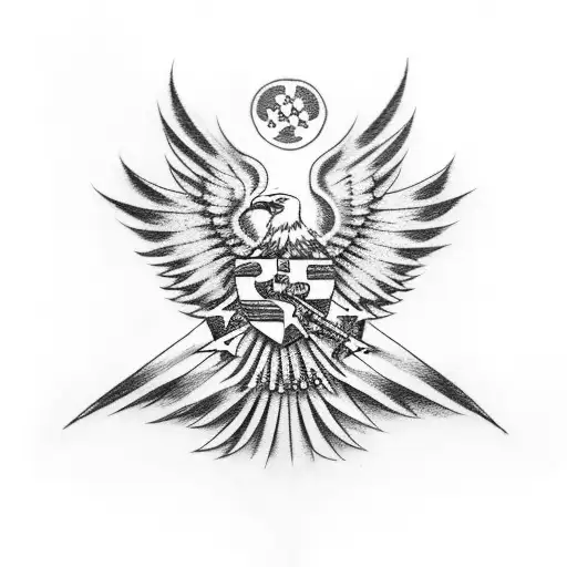 Life Like Us Army Tattoo Of Eagle Flying With Us Flag And M-16