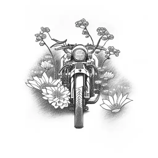 Motorcycle With Japan Flowers And A Sword