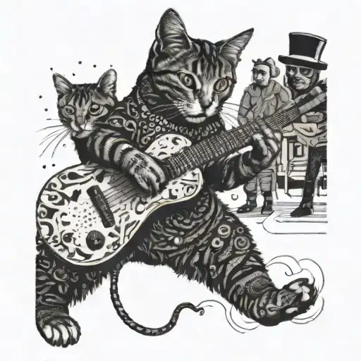 A Cat Playing A Guitar With A Crowd Of People Cheering In The Background