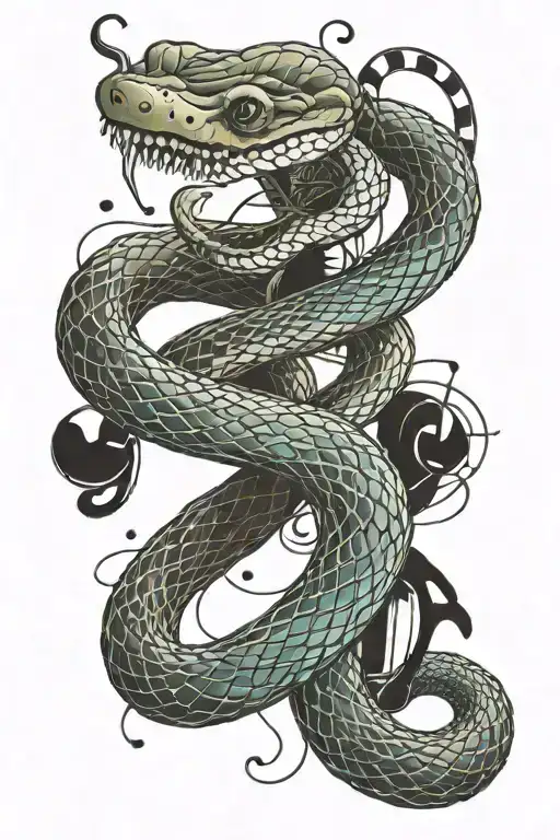 A Snake Intertwined With A Microphone And Music Notes