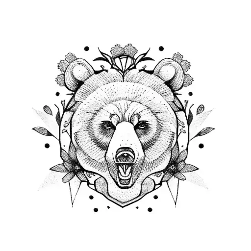 Fierce Bear With Flowers Background