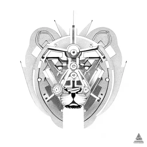 Mechanical Lion With Gears And Tools Representing Car Mechanics And Kurdistan