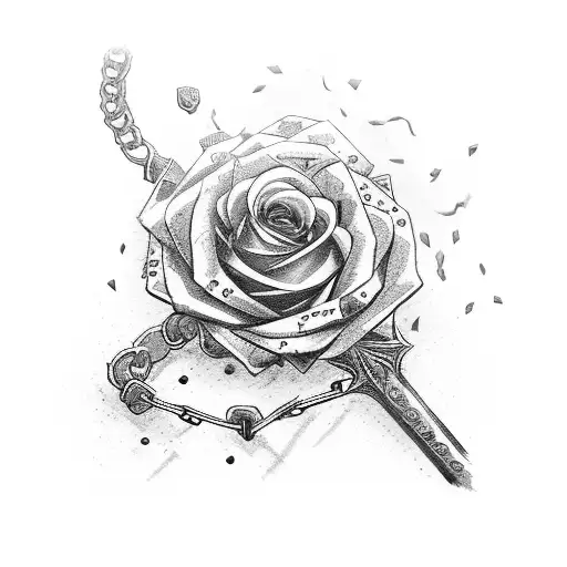 A Sword Surrounded By Broken Chains And Covered With Roses