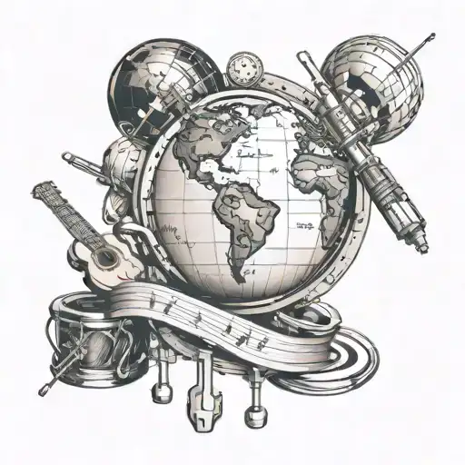 Create A Tattoo Featuring A Globe Surrounded By Musical Instruments