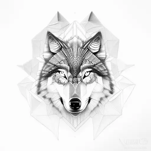 Half Wolf Half Geometric Ornamental
