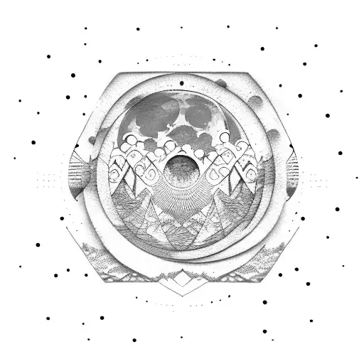 A Dotwork Design Of A Vinyl Record With The Moon Phases Forming The Grooves