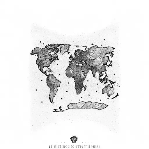 An Intricate Map Of The World With Each Country Filled With Different Elements Of Nature