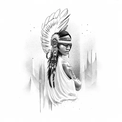 Native Girl With Eagle