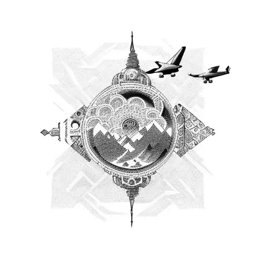 Travel-themed Collage With Asian Motifs