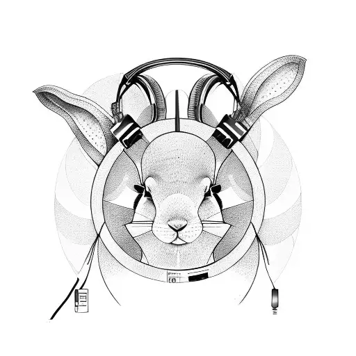A Rabbit Wearing Headphones And Listening To Music While Surrounded By Geometric Patterns