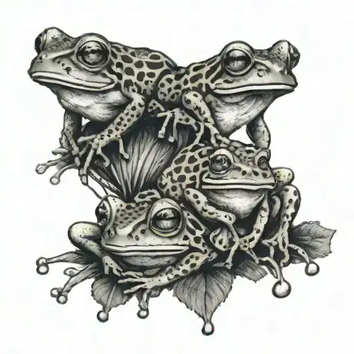 Frogs And Mushrooms Around A Ring