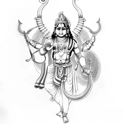 Hindu Mythological Ram And Krishna With Geometric Shapes And Shlok
