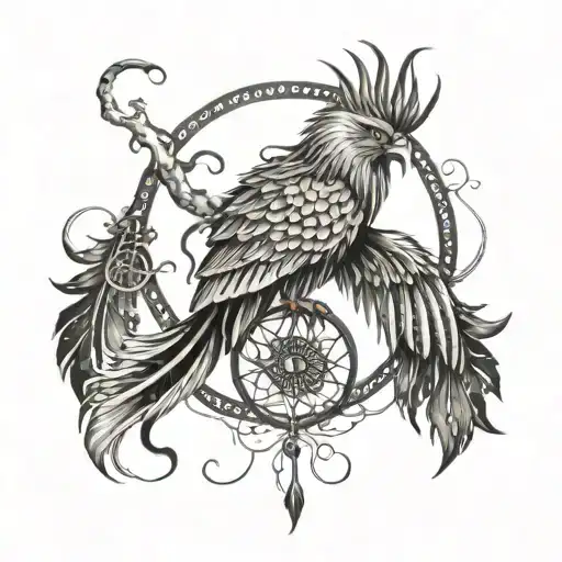 A Phoenix Rising From A Dream Catcher With Musical Notes In The Background