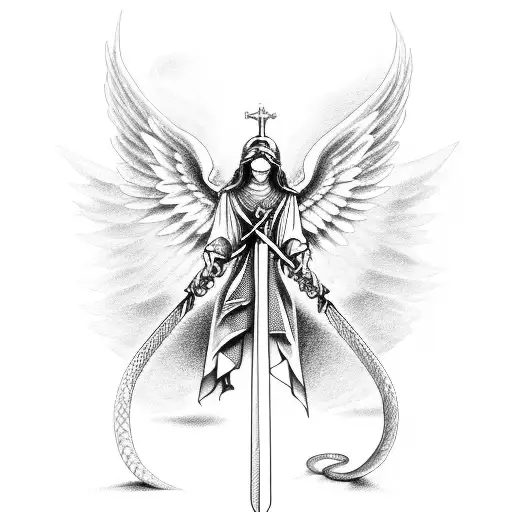 Sword With Angel Wings And A Snake Around The Sword
