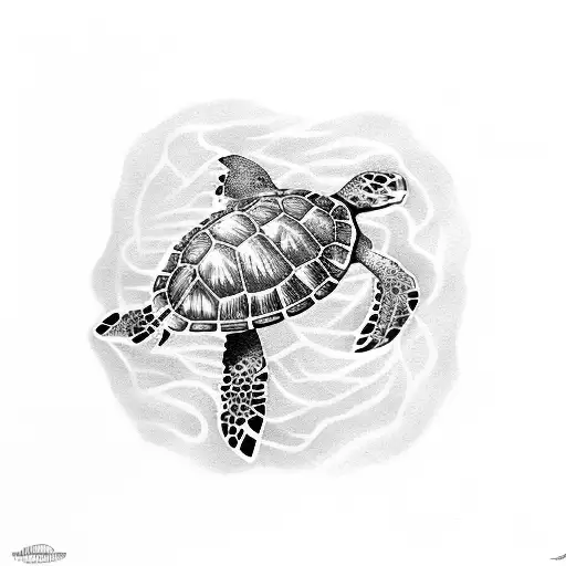 Sea Turtles With Baby Sea Turtles In The Ocean