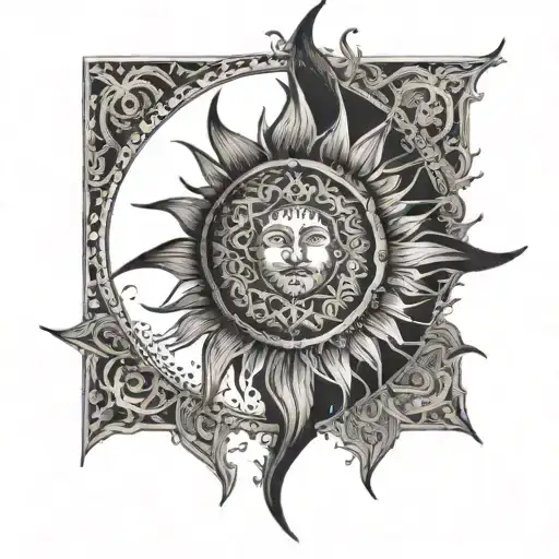 An Intricate Design Of A Sun For The Spine Tattoo Design