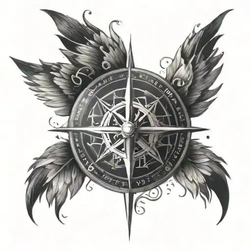Design A Tattoo Of A Compass Rose With Wings Made Entirely Of Black