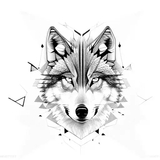 Half Wolf Half Geometric Ornamental