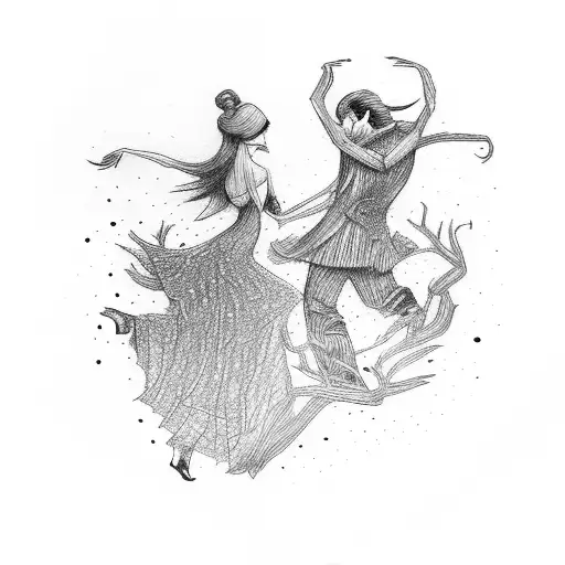Man And Woman Dance In Dark Forest