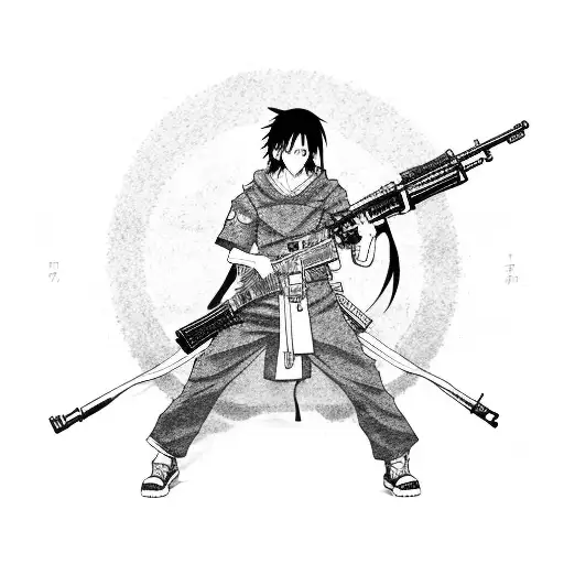 Anime Itachi With An Ak 47 Assault Rifle With The Flag Of Russia