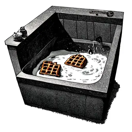 Square Jacuzzi Tub With Hot Water And Two Chocolate Waffles Sitting Inside