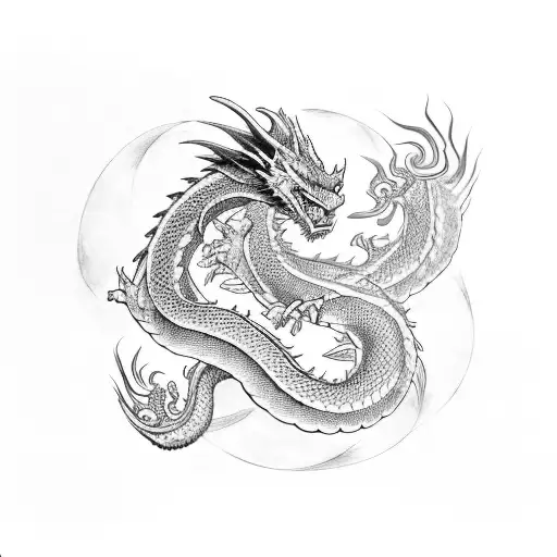 Two Dragons With In Red And Black With Kaizen Logo