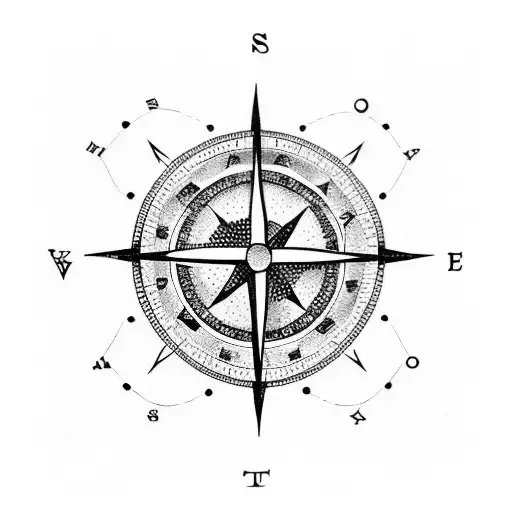 A Dotwork Tattoo Of A Compass Surrounded By Constellations