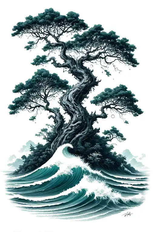 A Surreal Landscape Where Trees Morph Into Ocean Waves