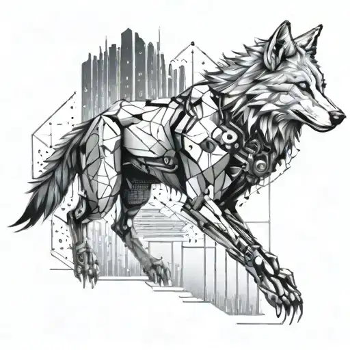 A Futuristic Cyberpunk Scene With A Wolf As The Main Character
