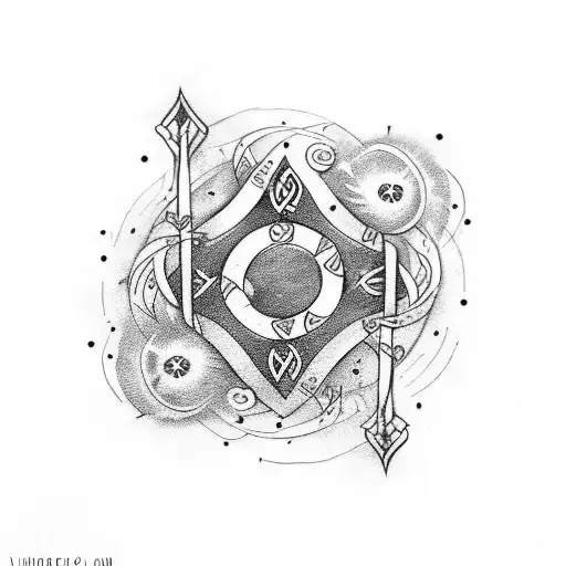 Viking Friendship Symbol With Lyra Constellation And Crescent Moo